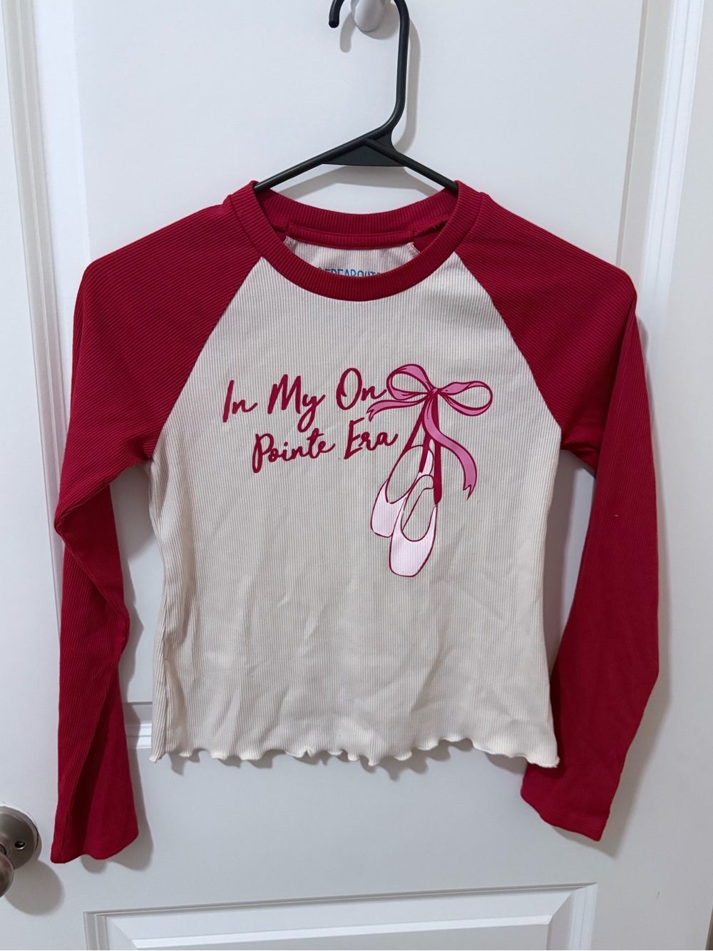 3/$10 - Cat & Jack Cream Raglan Tee with Red Sleeves and Pink Ballet Graphic